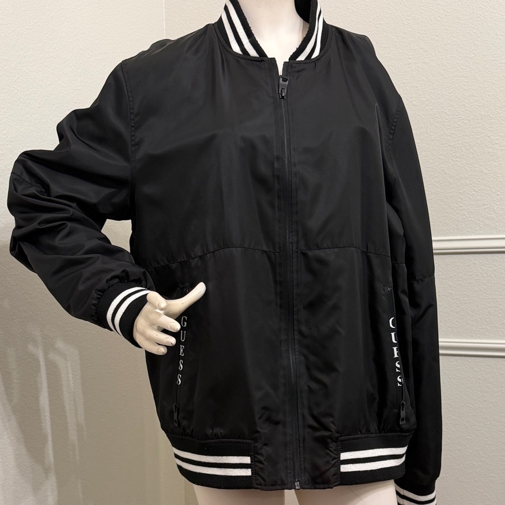 GUESS Black Varsity Jacket with White Stripes